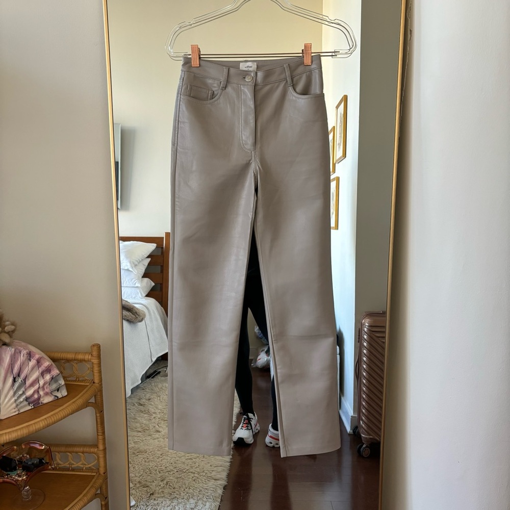 Aritzia Melina Light Taupe faux leather pants